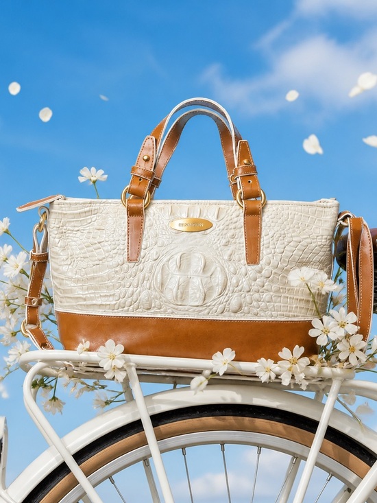 Brahmin Handbags - Brahmin Vintage Cream & Tan Leather Shoulder Bag